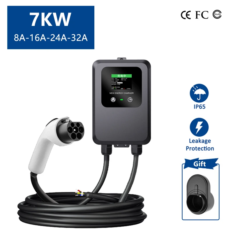 Type 2 Electric Car Charging Station 7KW with Cards EV Charger IEC62196 / J1772 / GBT EVSE Wallbox Type2 / Type1 / GB/T