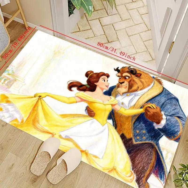 

1 шт., коврик Disney «Красавица и чудовище», принцесса Белль и чудовище, танцевальный мультяшный напольный коврик для гостиной, спальни, домашнего декора, для девочек