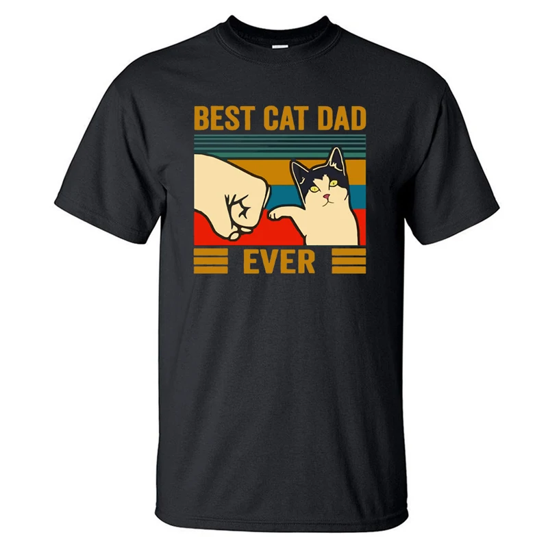 Best Cat Dad Ever Summer Men\'s T Shirt Cotton Short Sleeve Fashion Cute Streetwear Animal Cats Male Tops Casual Tshirt