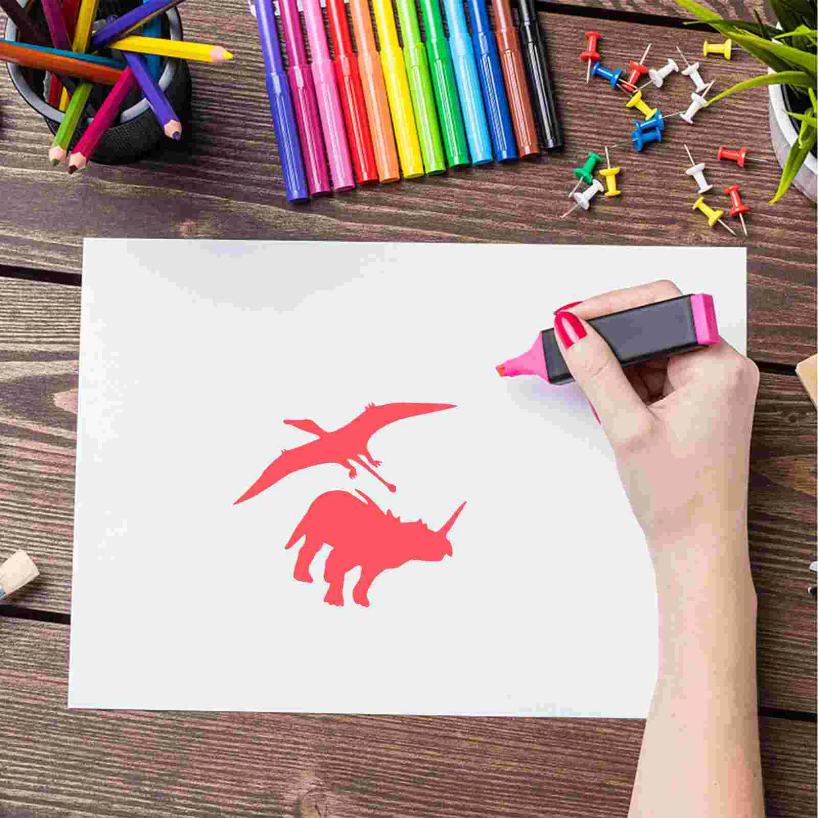 10 PCS Estênceis Modelo de Dinossauro para Crianças Criança Desenho Pintura Pulverização Branco