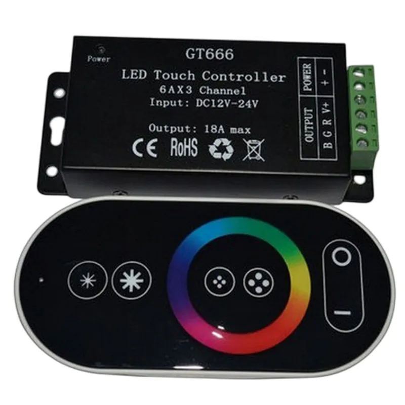 GT666 RGB LED LED Strip Controller wireless RF Touch Remote DC 12V 24V 18A 3 canali luci Tape Dimmer Switch