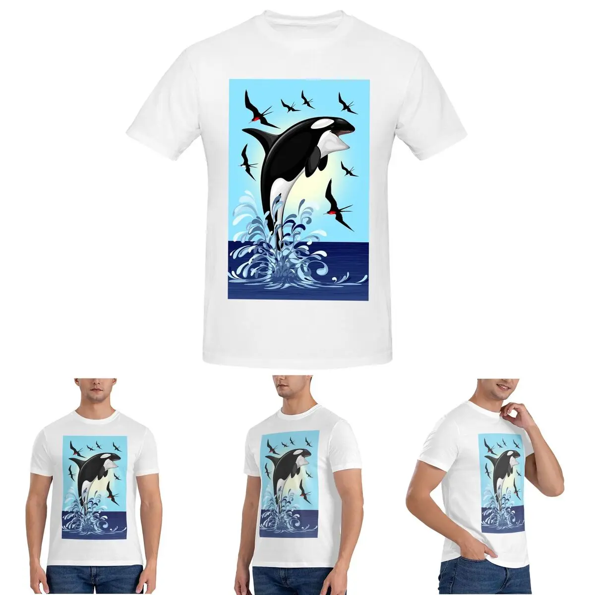 

Мужская футболка Orca Killer Whale Jumping Out The Ocean, хлопковые футболки большого размера, мужские футболки с коротким круглым вырезом, летняя одежда, топы