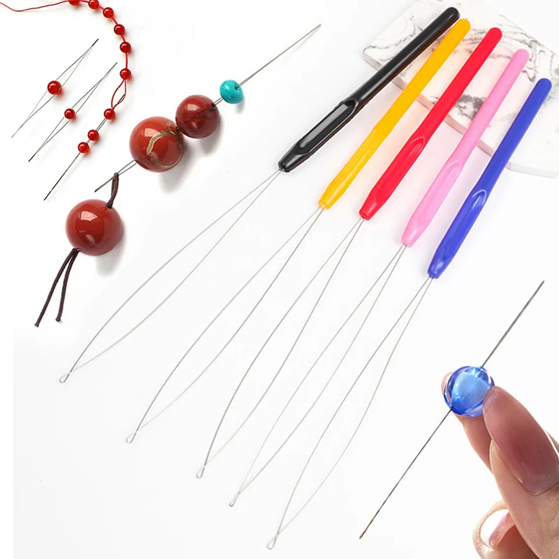 5Pcs Beads Needle Threader Elderly Guide Needle Sewing Beading Needles Pins Easy Threading DIY Jewelry Making Tools Accessories