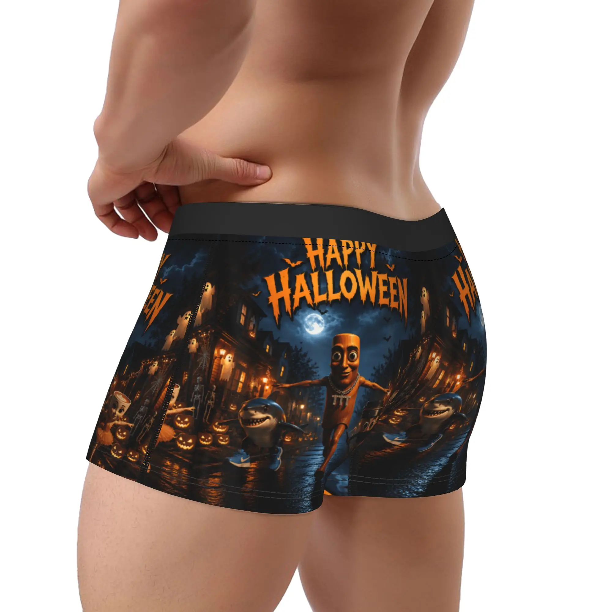 Halloween Night Brainrot Meme Tung Sahur Friend Neighborhood Underwear Men Panties Pattern Elastic Boxer Shorts Shorts Briefs