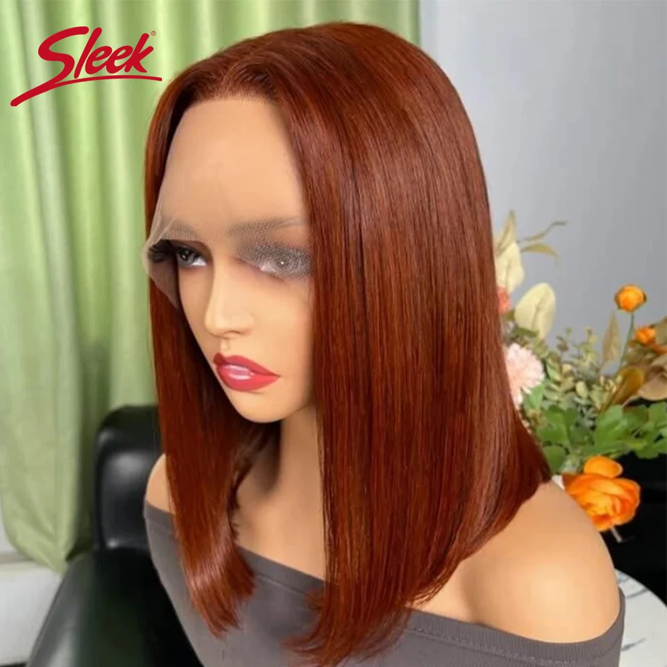 

Sleek Reddish Copper 33# Brown Lace Wig Ombre 27# Short Bob Wigs P4/27 Orange Remy Human Hair 220% Density For Black Women