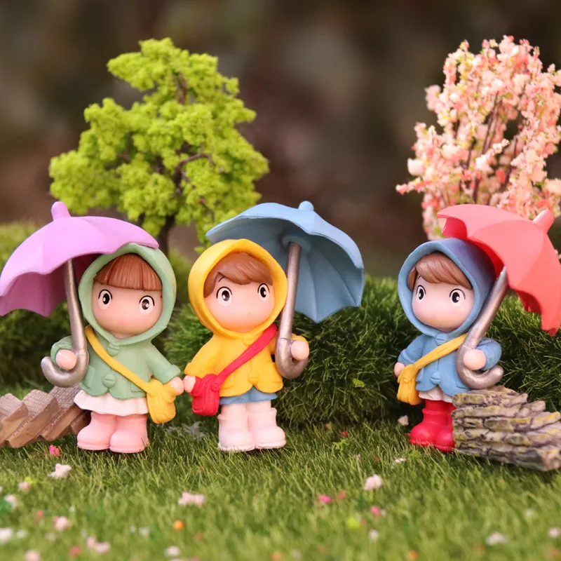 New！1PC Mini Cute Umbrella Girl Doll Micro Landscape Handcrafted Fairy Garden Desktop Figurines Home Decor Ornament Craft Gift