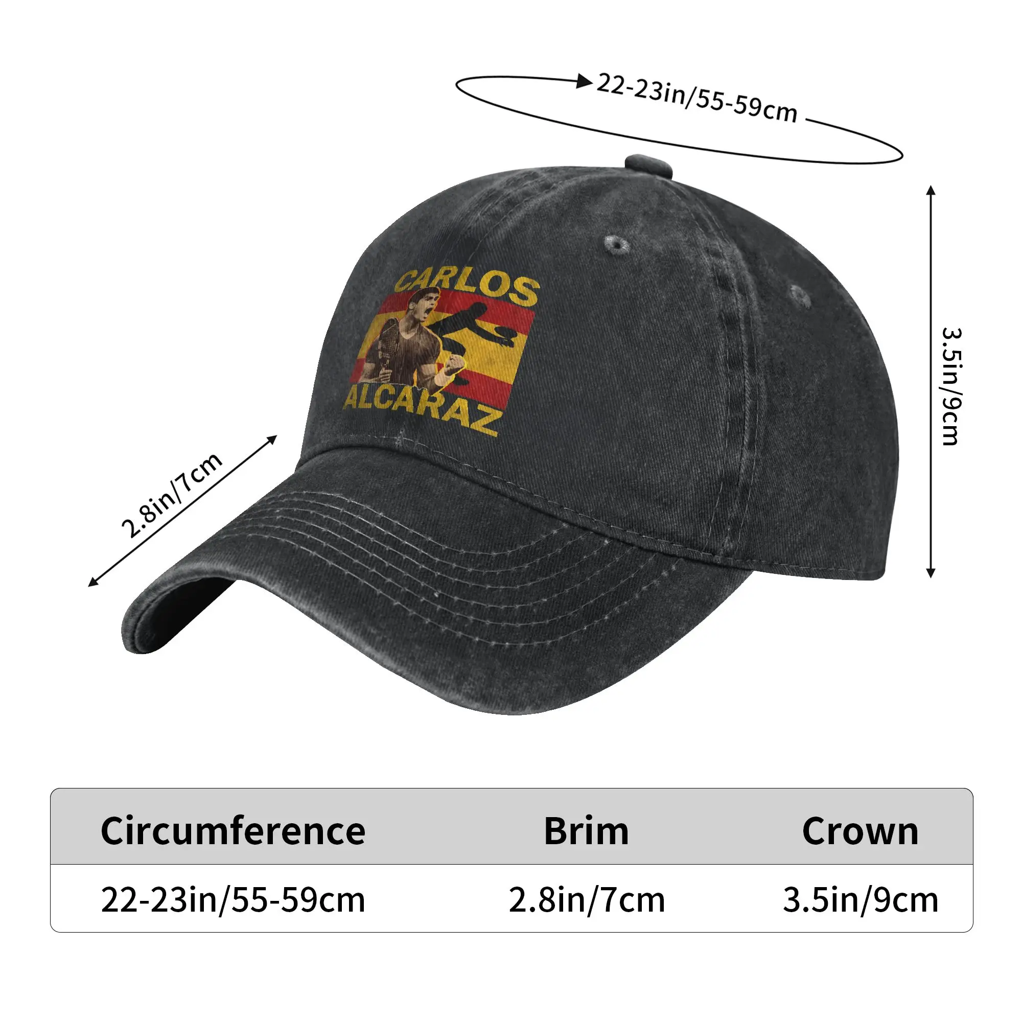 Carlos Alcaraz  Baseball Cap Sun Spain Kpop Rock Sunscreen Washed Hip Hop Hats Men Adult Casual Print Baseball Caps