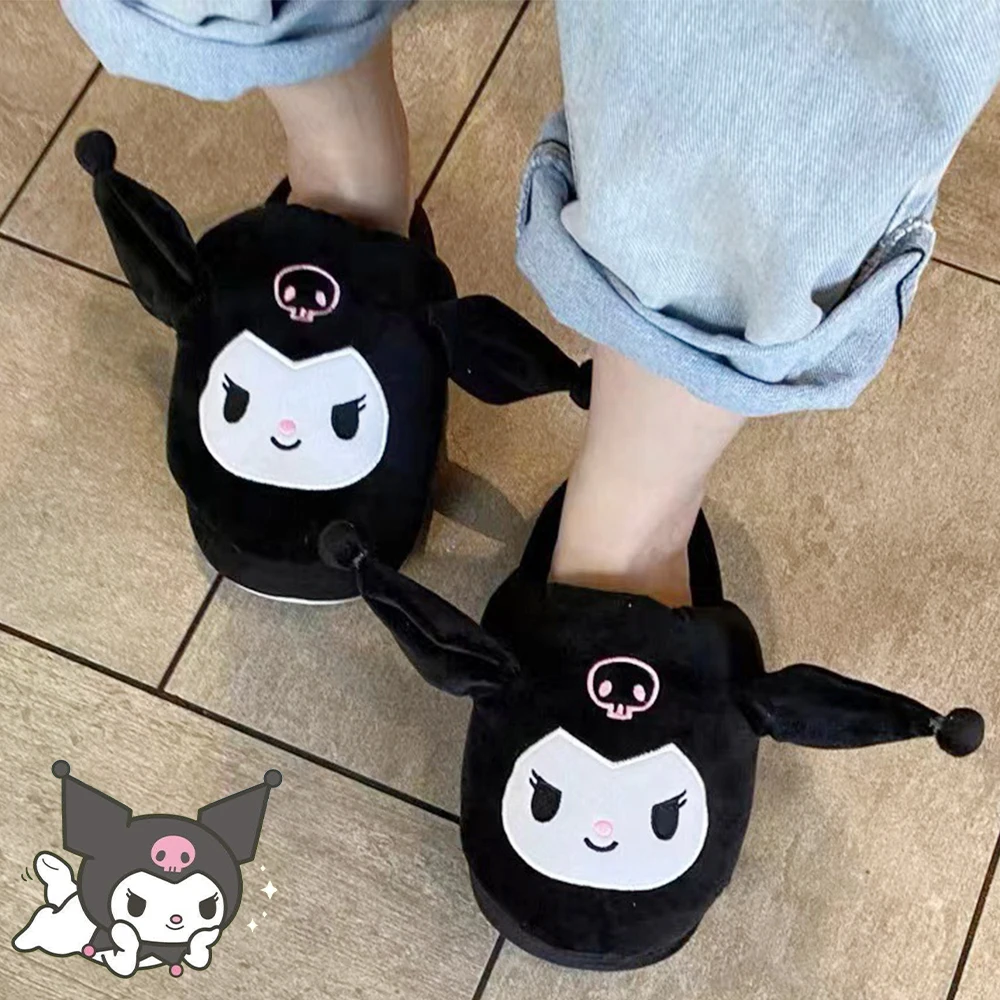 Anime Kuromi Sanrioed Plush Slippers Ears Move Kawaii Cinnamoroll My Melody Cartoon Girl Thicken Warm Home Slippers Funny Gift