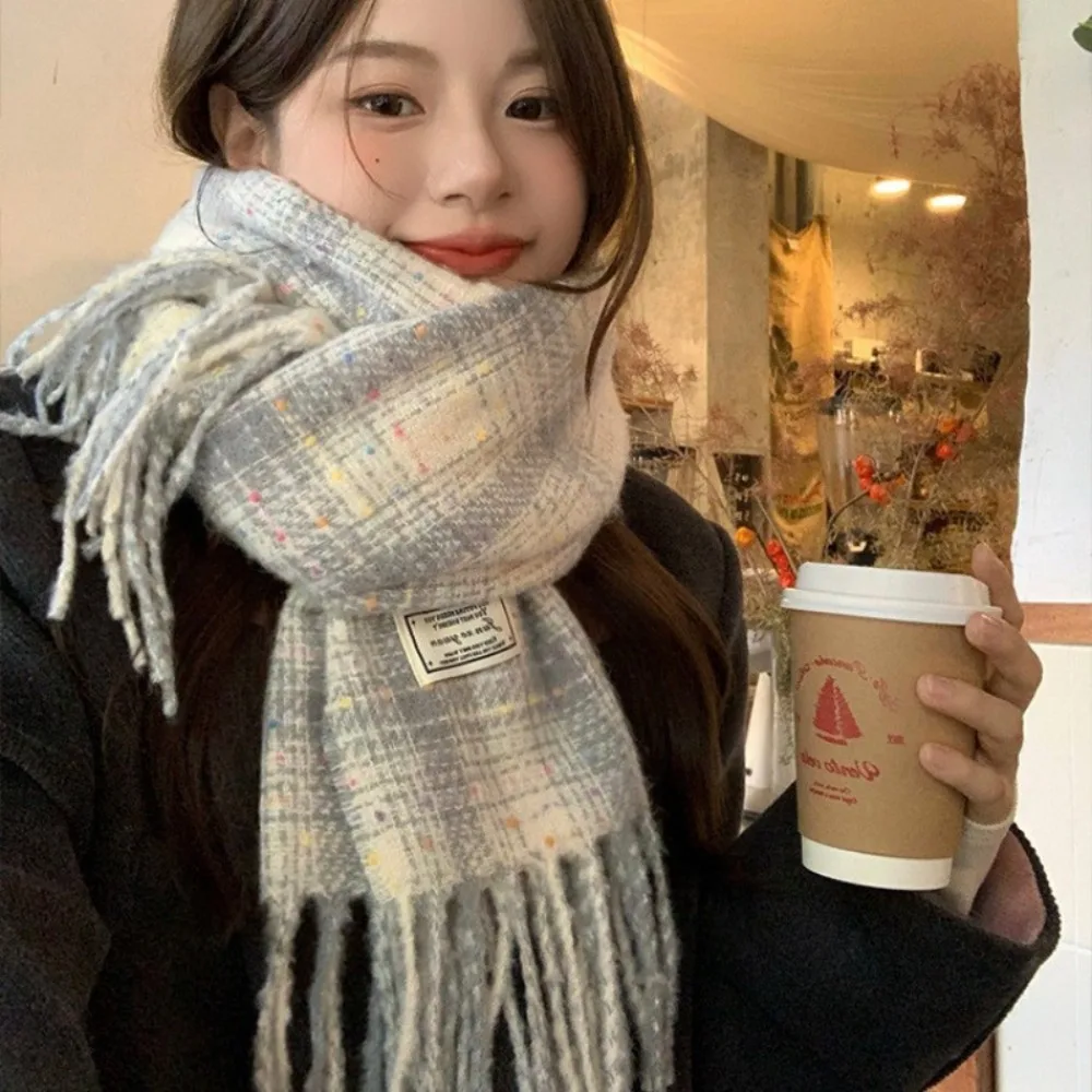 

Повседневный зимний теплый клетчатый шарф, толстые ветрозащитные длинные шарфы с кисточками, мягкие красочные женские шарфы в горошек и накидка