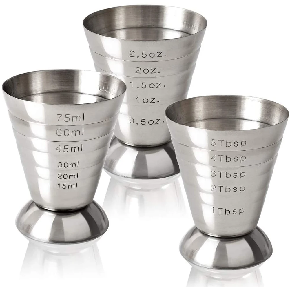 Stainless Steel Measuring Cups 75Ml Metal Measure Cups Drink Tool of Bar Supplies Mixed Cocktail Beaker with Markers