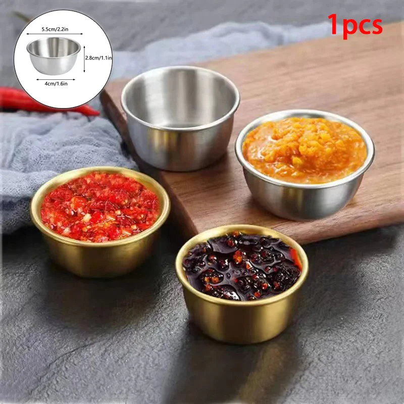 Cuenco para inmersión de salsa de ketchup, platos para aperitivos, vinagre de Sushi, platillo de soja, plato de condimentos de acero inoxidable, taza para salsa de cocina, 1 ud.