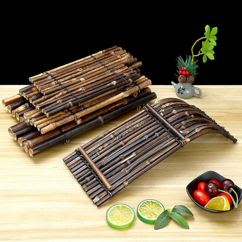 Japanese Bamboo Crafts Raft Sushi Plate Tray Sashimi Dishes Placement Bowl Decor Bamboo Ladder Fence Table Decoration