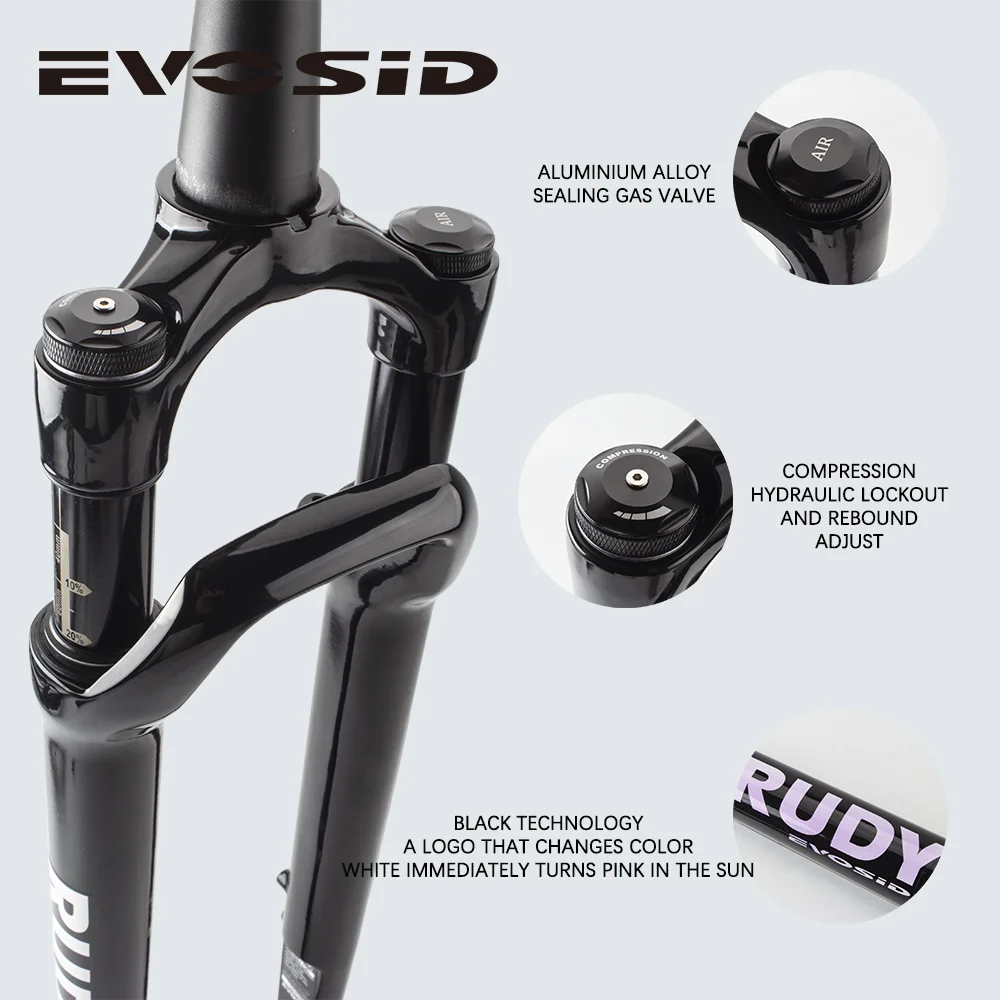 EVOSID RUDY 700C Road Bike Fork Suspension 100*12MM Rock Shox Air And Oil Shock Absorber Tapered Off-road Disc Brake Fork Gravel