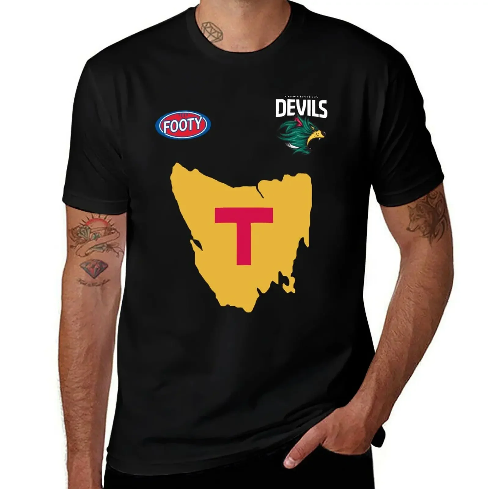 

Футболка Tasmania Devils в стиле футбольного клуба Guernsey, белая мужская одежда для мальчиков, рубашка на заказ, мужские рубашки, футболка с рисунком, новая модель 2024 года