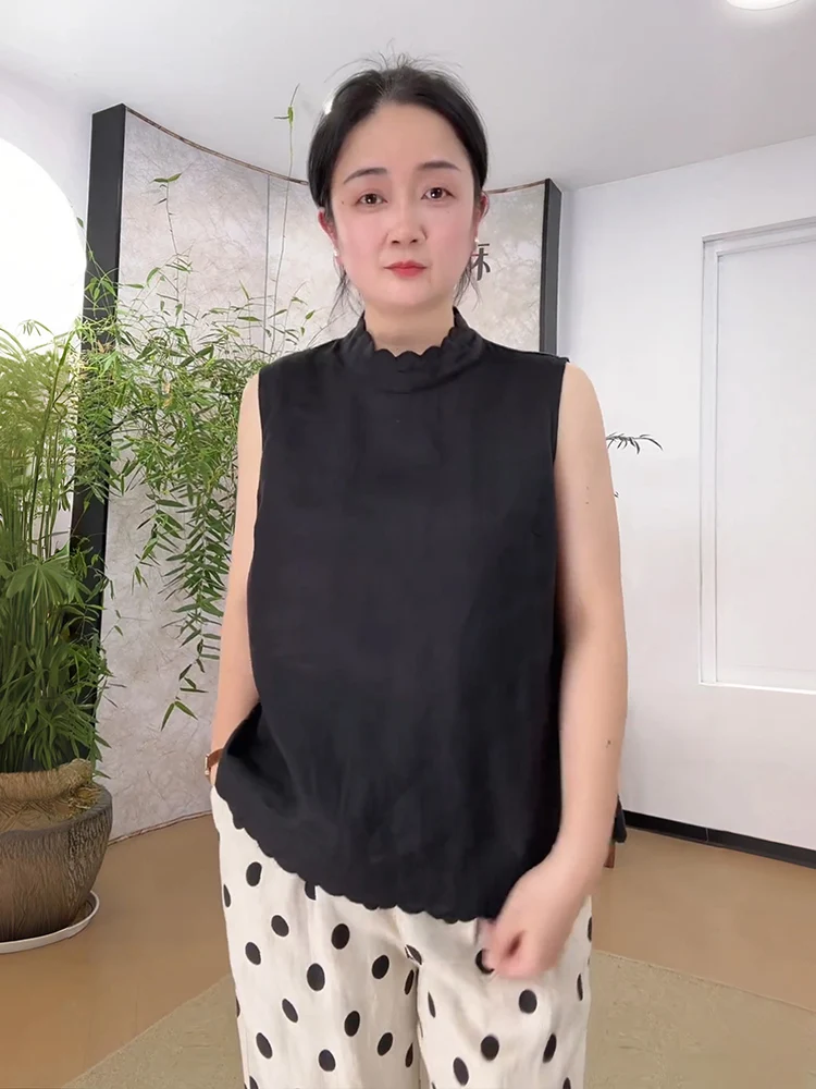 

Han Hanflax Casual Style Women's Shirt Summer Floral Lace Collar Sleeveless Vest Top Lazy Fashion Chinese Brand FSY60056