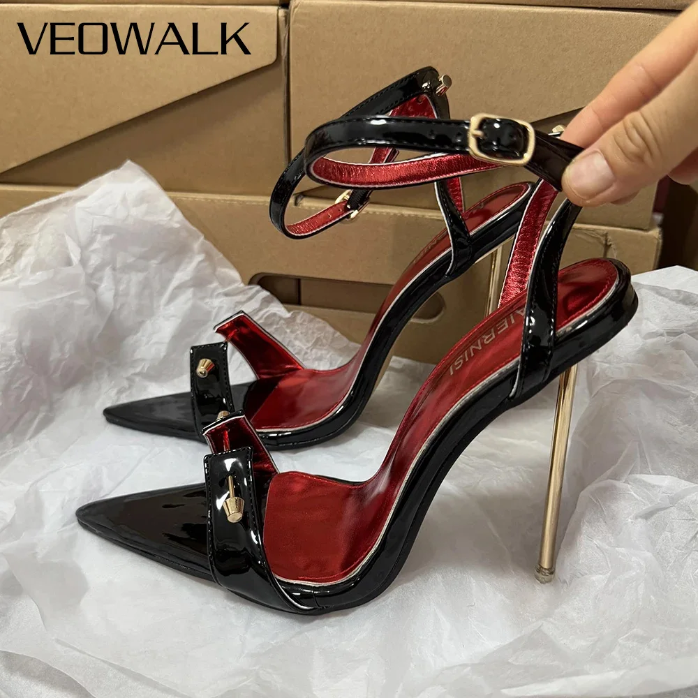 

Сексуальные гламурные черные лакированные кожаные туфли на шпильке с красными акцентами, элегантные женские туфли на высоком каблуке с острым носком, мужская обувь унисекс для геев