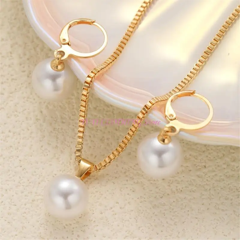 N5KF Pearls/Heart Pendant Jewelry Set For Women Lightweight Alloy Necklace Earrings Accessories For Work Or Evening Event