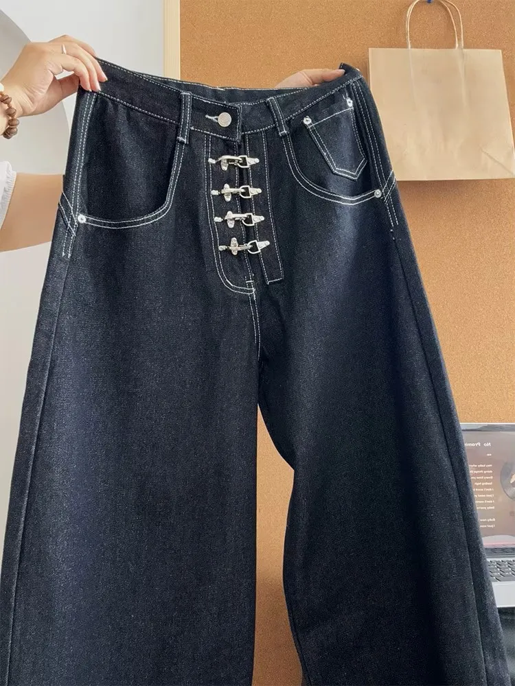 

Women Black Goth Y2k Baggy Jeans Harajuku Vintage Denim Trousers Japanese 2000s Style Grunge Bent Knife Jeans Pants Clothes 2025
