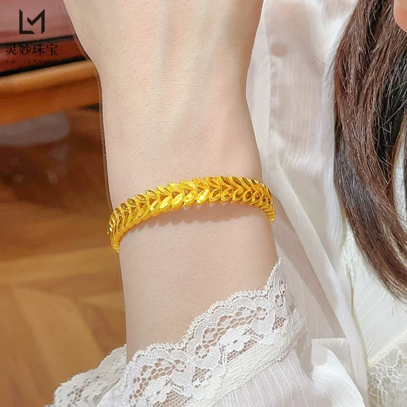 NovaGlod 9999 24K real gold shiny barley buckle bracelet ring hollow barley bracelet exquisite gift for girlfriend