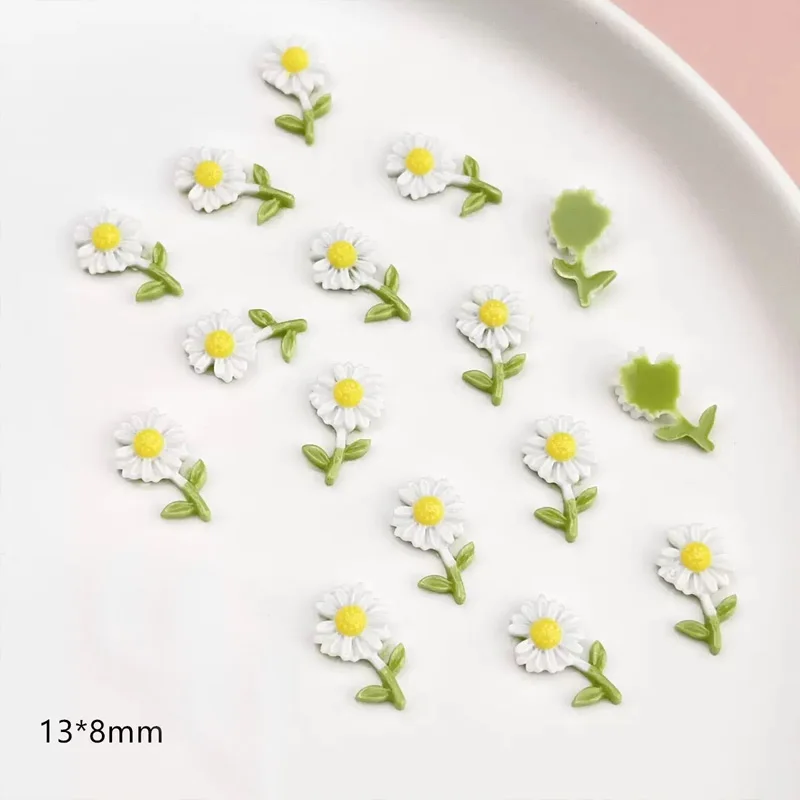 25/50 Pcs Tiny Mini Resin Flat-backed White Daisy Flower Miniatures, Micro Landscape Fairy Garden DIY Craft Ornament  Accessory