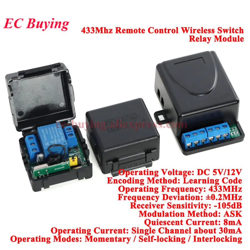 433mhz RF Transmitter Relay Receiver Module DC 5V 12V 30mA 1CH 2CH Wireless Remote Control Switch LED Door Electromagnetic Lock
