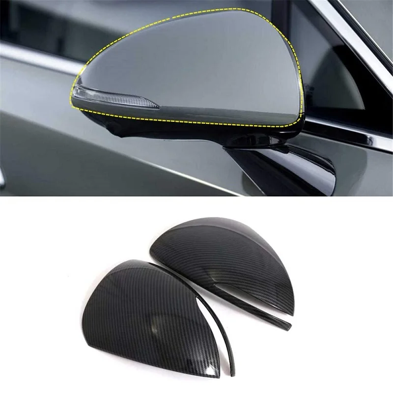 Pair Side Wing Door Mirror Cover Cap Fit For Hyundai Sonata DN8 2020-2021 Chrome Carbon Fiber Black Rear View Mirror Covers Trim