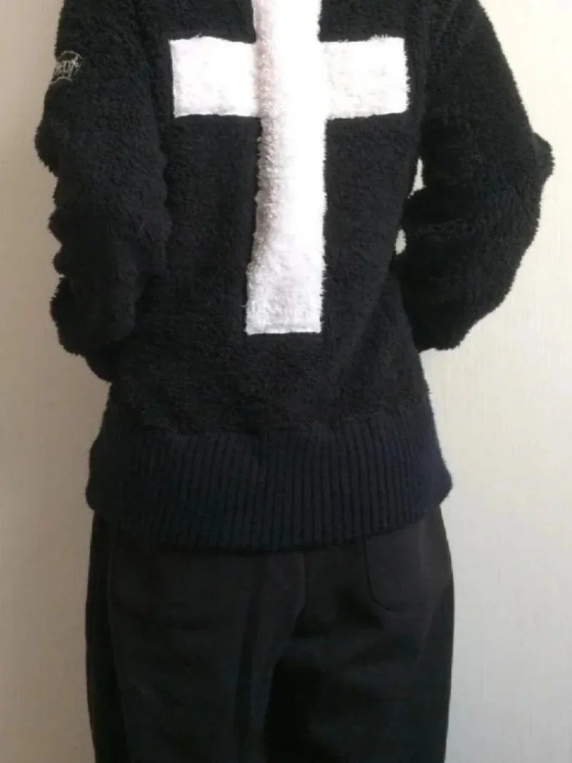 Lamb Wool Jackets Women Gothic Y2k Hoodies Cross Skull Grunge Zipper Sweatshirts Vintage Casual Hooded Coats Harajuku Streetwear