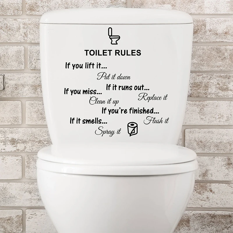 1Pc Toilet Rules WC Bathroom Stickers Reminder Phrase PVC Mural Glass Waterproof Posters Decals Wall Sticker Art Home Decoration