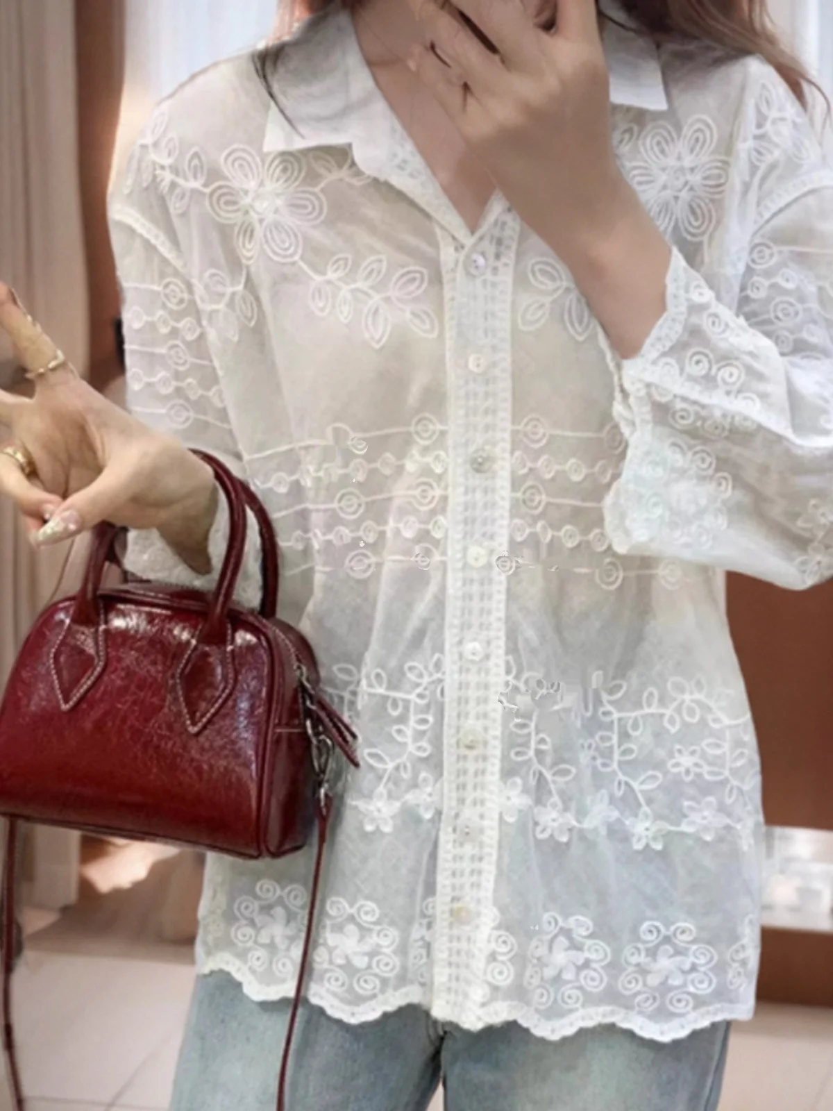 Doux blanc irt femmes ample bouton unique conception coréenne Sle trajet vent lanterne Sve couleur Pure haut pour un Look plus jeune