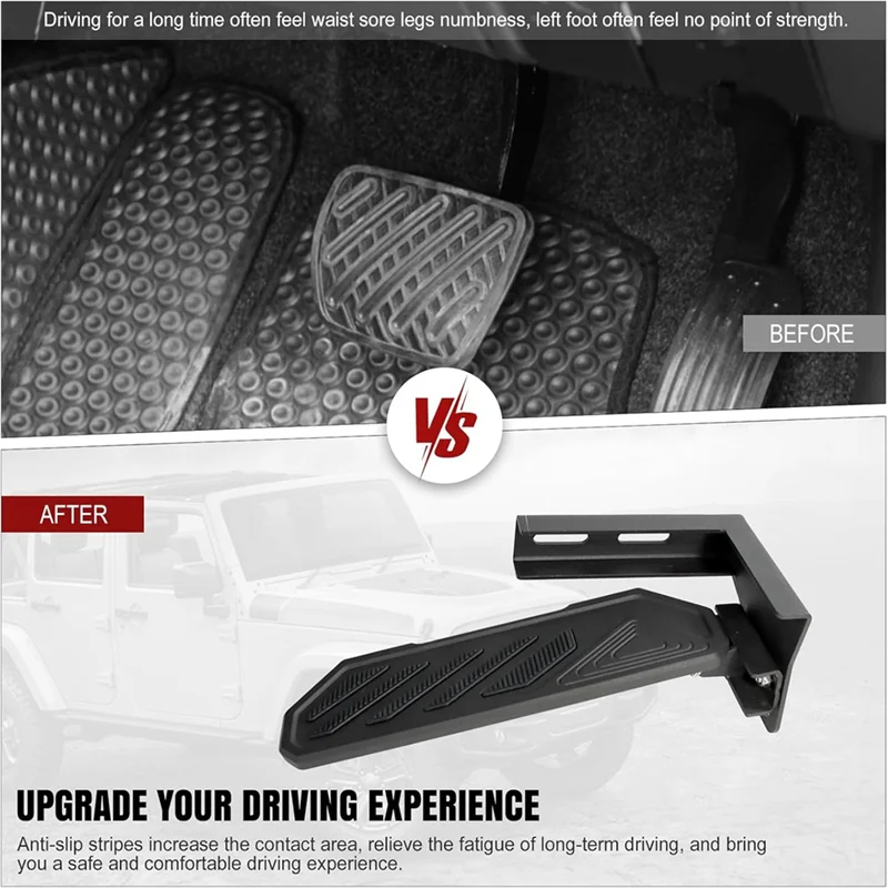 

AEE5-Dead Pedal Foot Rest Pad For Jeep Wrangler JK 2007-2017, Left Side Panel Anti-Slip Foot Pedal Pads