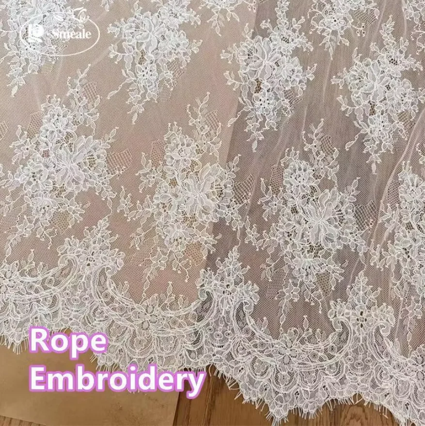 

3M.Handmade Cord Embroidery Eyelash Lace Fabric for Wedding Dress,DIY Sewing White Lace Fabric.wedding bridesmaids dress Fabric