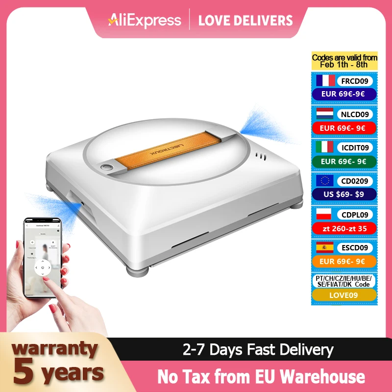 Robot aspirateur de fenêtre Liectroux YW710 ,Double Pulvérisation d'Eau, Mémoire Intelligente, Aspiration Puissante, Capteur Laser, Robot de Nettoyage de Vitres Murales à Domicile