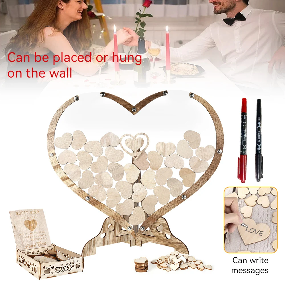 Unique Heart Wedding Guest Book Memory Personalized Name Drop Box Signature Wooden Guest Book Alternative Wedding Decoration