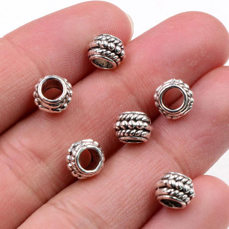 8x6mm 30pcs Hole Size 3.7mm Antique Gold Bronze Silver Plated Ball Handmade Charms Pendant Jewelry Making for Bracelet Necklace