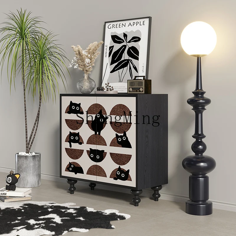 solid wood chest cabinet household living room stand cabinet retro style bedroom bedside drawer storage cabinet