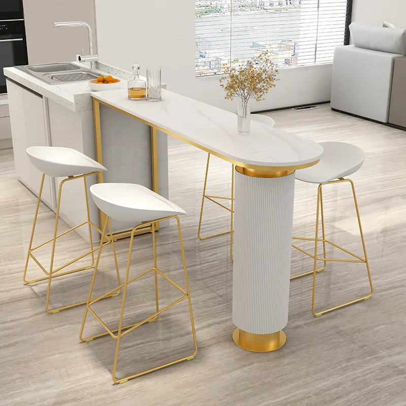 Nordic modern home interior partition by wall, window, small bar, balcony, rock slab bar table, tall long table