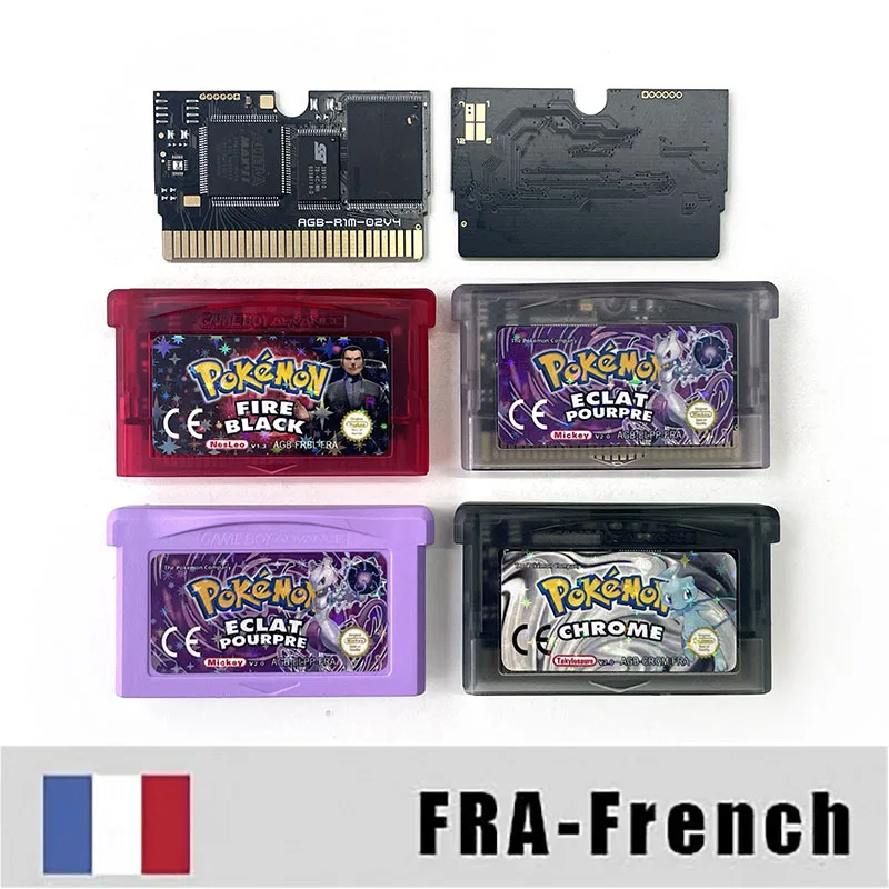 FRA Version French pokémon CHROME ECLAT POURPRE FIRE BLACK 1 M Flash Cart GBA Game Cartridge Video Game Console Rom Hack for GBA