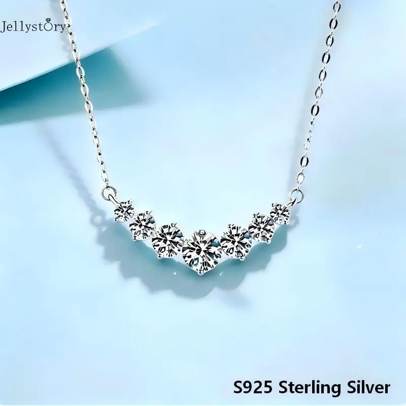 Princess Dream Necklace Birthday Sparkling Gift S925 Silver Moissanite Seven Princess Pendant Light Luxury Collarbone Chain
