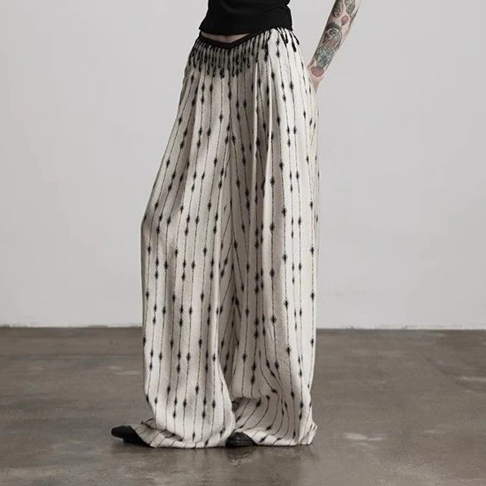 

Large size summer new printed high waist white straight loose wide leg thin lazy casual trousers women