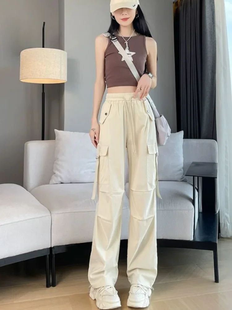 

Women's Cargo Pants Aesthetic One Size Classic Outfits Original Vintage High Waist Black Female Trousers Straight Leg Drawstring