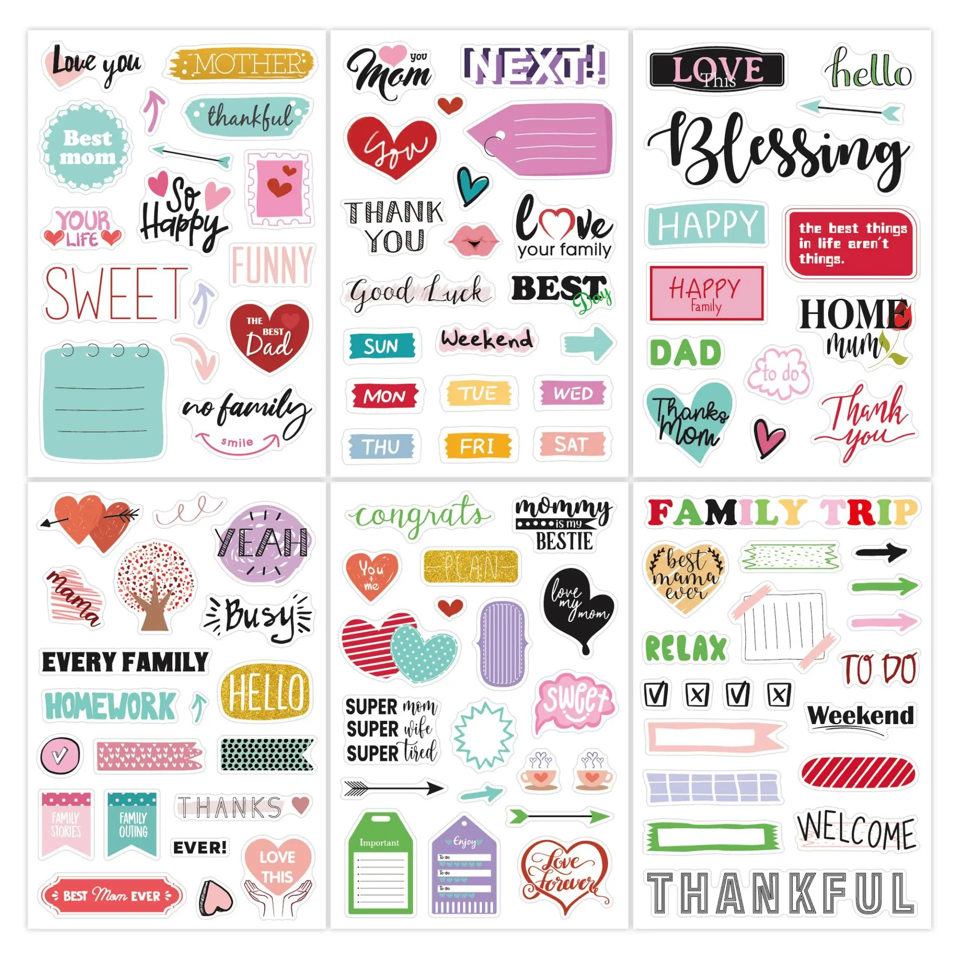 100+ Patterns Vinyl Stickers Waterproof Family Themed Stickers for Memory Album Decor Journal Scrapbook