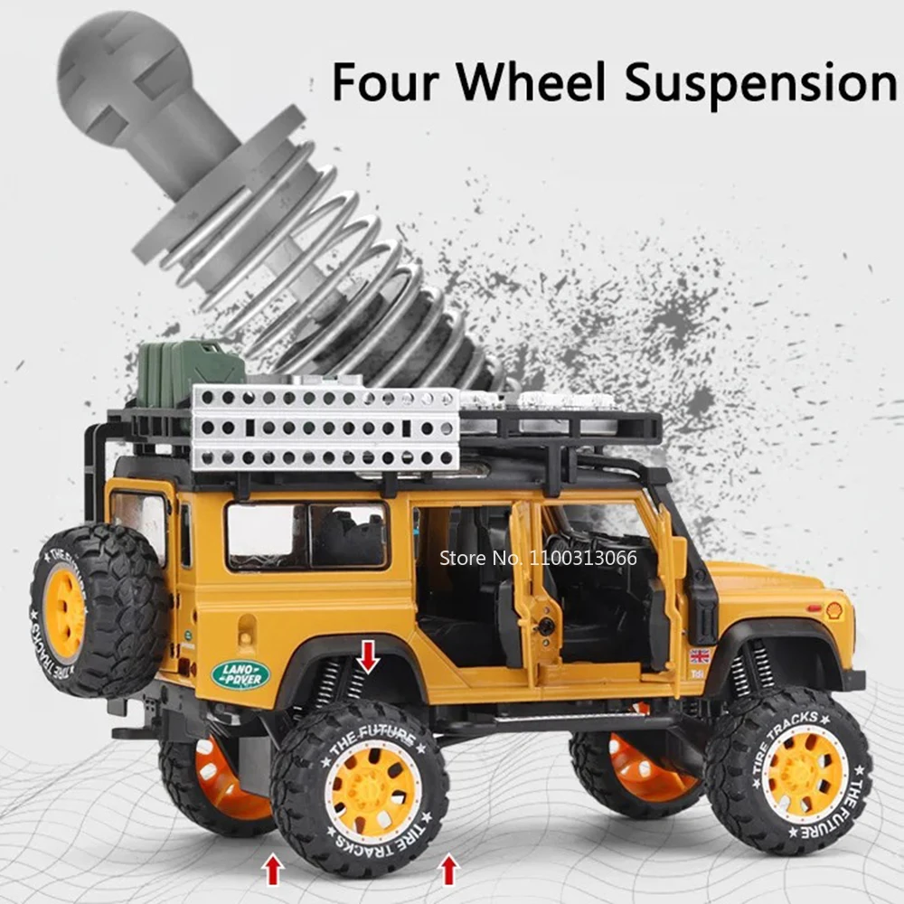 1:28 land rover defender unimog u5000 carros brinquedos modelos pneus de borracha 6 portas abertas roda off-road puxar para trás veículos crianças presentes