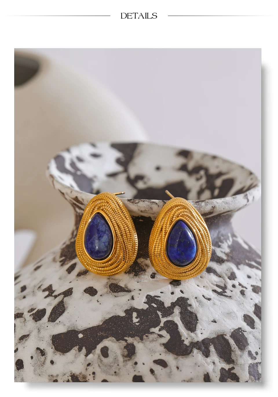 Yhpup Wassertropfen Naturstein Mode Geometrisch Täglich Ohrstecker Vintage Tiger Lapislazuli Charm Schmuck Gold Farbe PVD – Detail 19