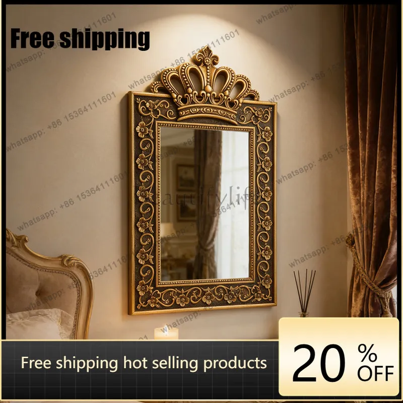 LD retro court style heavy industry carved enigma mirror, light luxury fireplace mirror