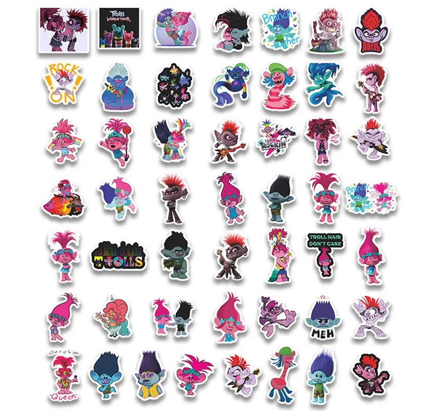 50Pcs Cartoon Tangled Trolls Graffiti Stickers DIY Skateboard Guitar Laptop Suitcase PVC Decal Stickers Kids Classic Toys