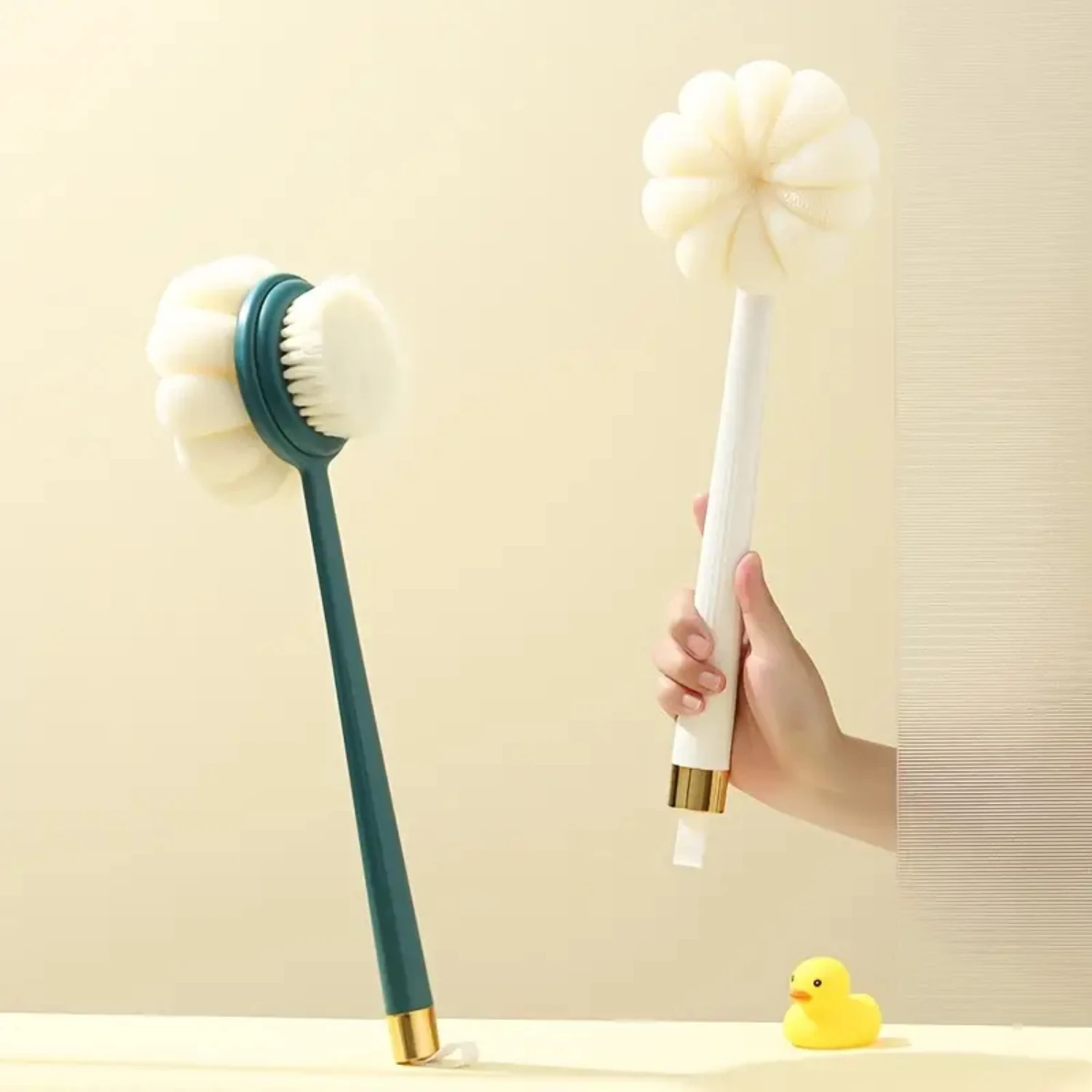 Brosse de Bain à Poils Souples à Long Manche pour une Expérience Luxueuse, Ensemble de Brosses de Bain et de Dos Double Face 2 en 1 avec Ba