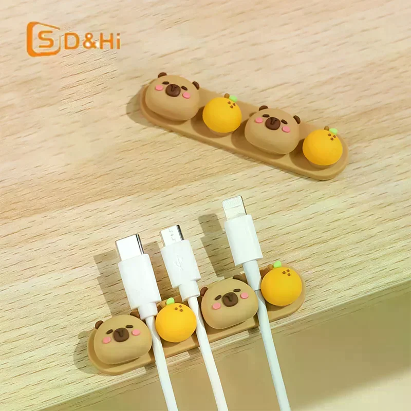 Portable Capybara Cable Organizer Punch-free Silicone Data Cable Fixed Cable Winder Cartoon Charging Cable Storage