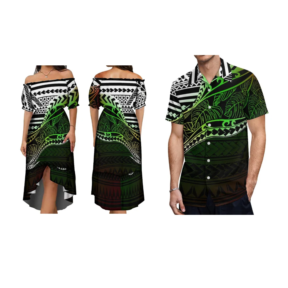 Samoa Island Art Couples Party Vacation Travel Set Tribal etnico polinesiano Art Print gonna irregolare da donna personalizzata camicia da uomo