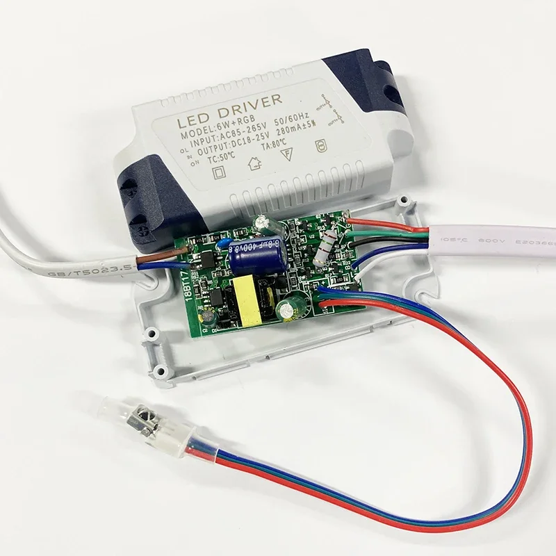 LED Driver 6W+RGB Transformer For Ceiling Downlight 2 Channels Output 280mA, With 5Pin Connector IR Head AC110-265V Various Mode