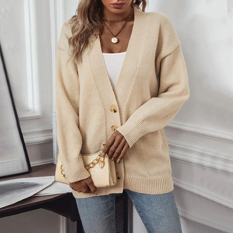 

Temperament knitted cardigan women 2024 autumn/winter women's plain single-breasted sweater coat